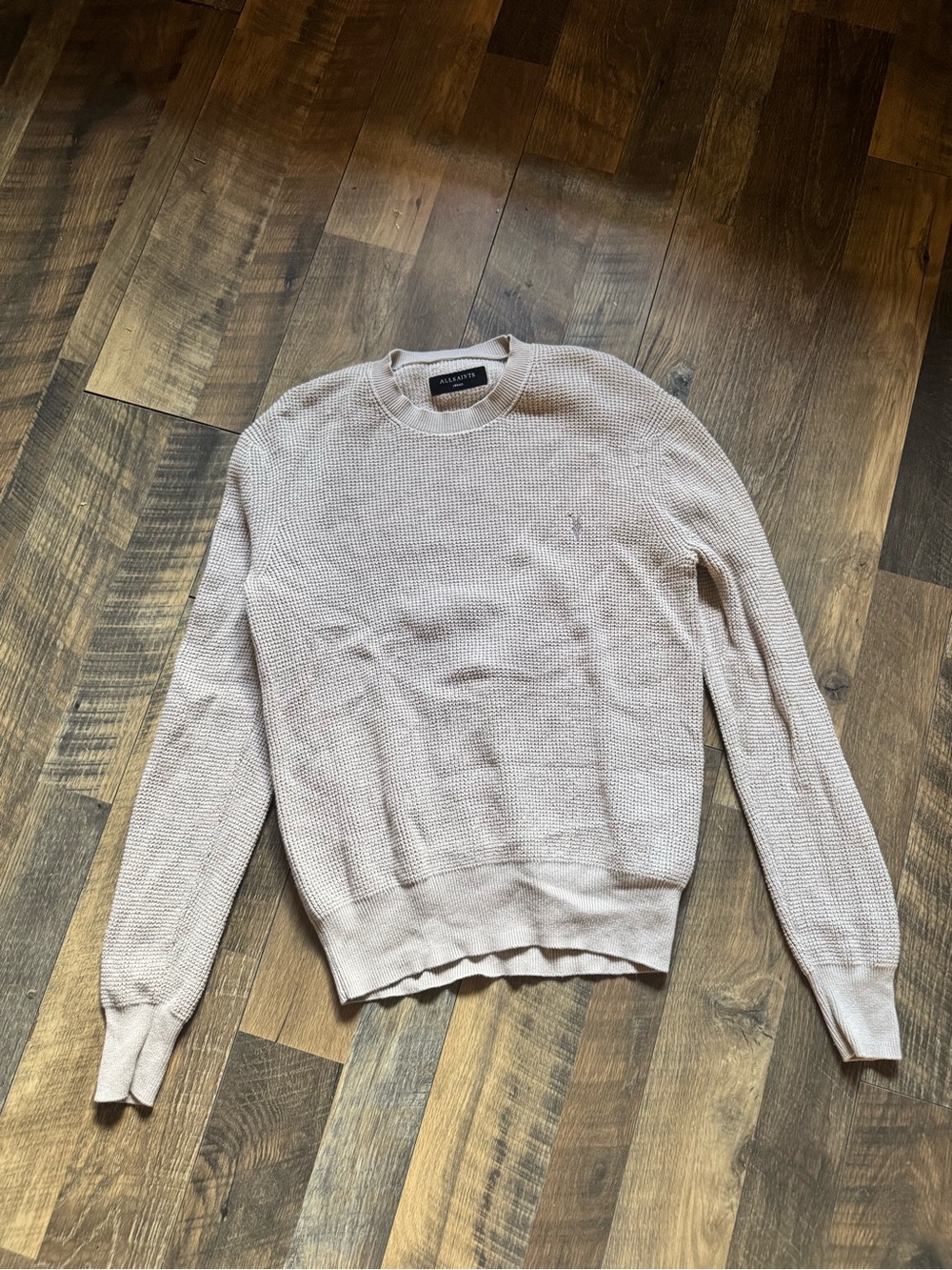 All Saints Men's Light Cream Waffle-Knit Crewneck Sweater
